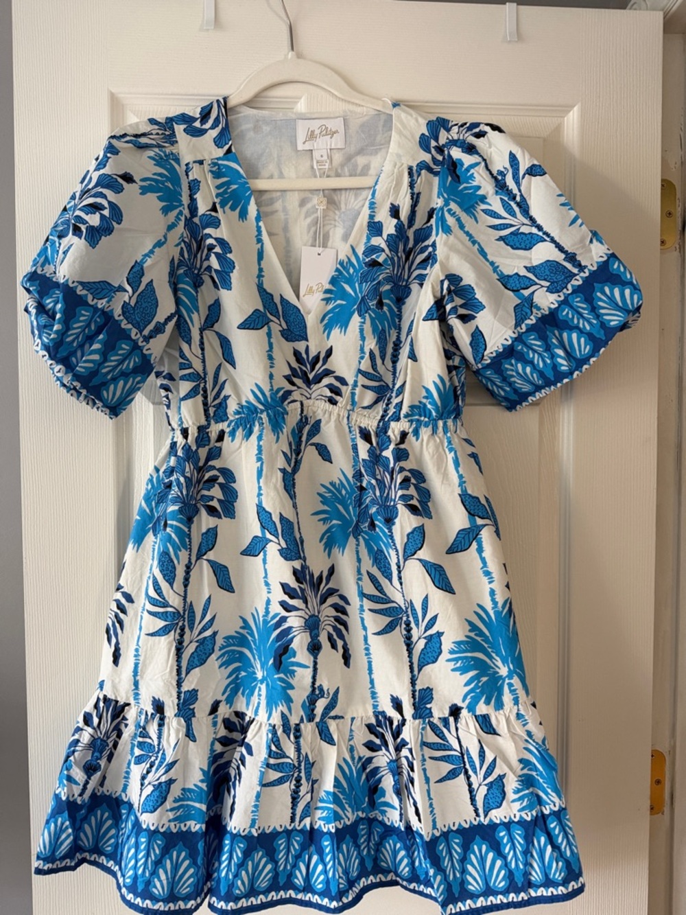 Lilly Pulitzer White and Blue Floral Tiered Cotton Dress